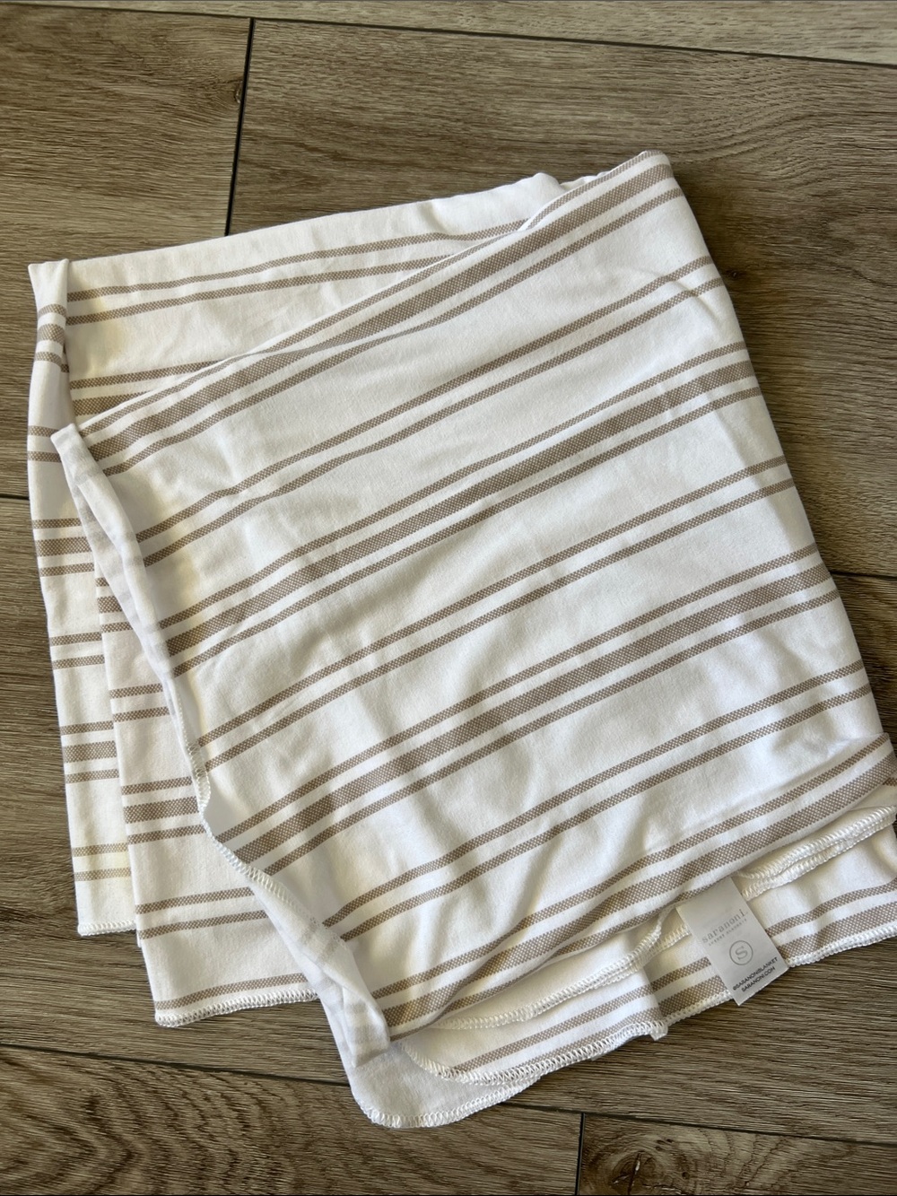Saranoni Striped White and Taupe Baby Swaddle Blanket